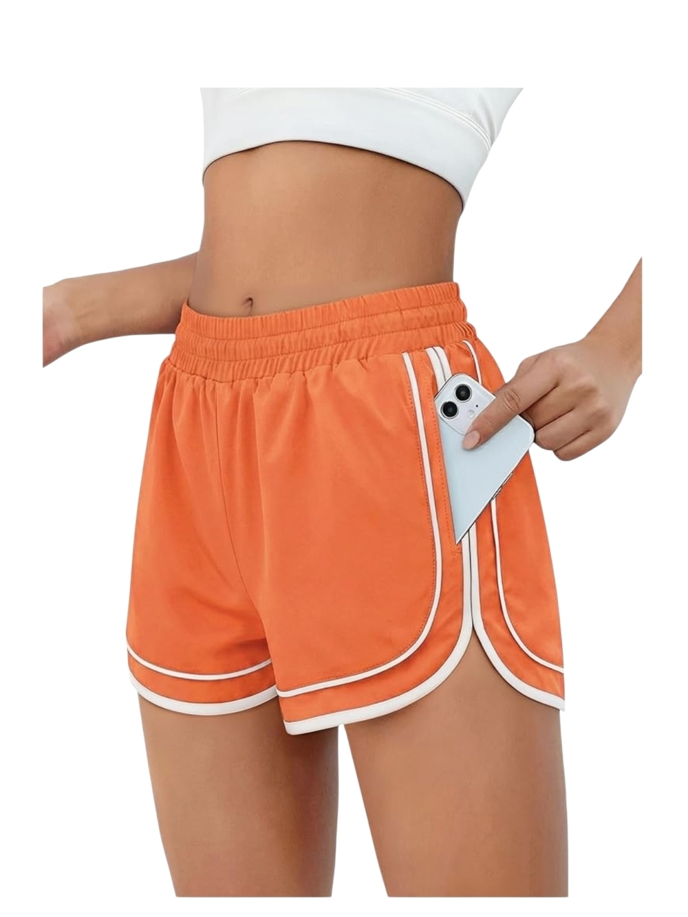 CHUNPIN - Large Orange Women's Running Shorts with Contrast Trim